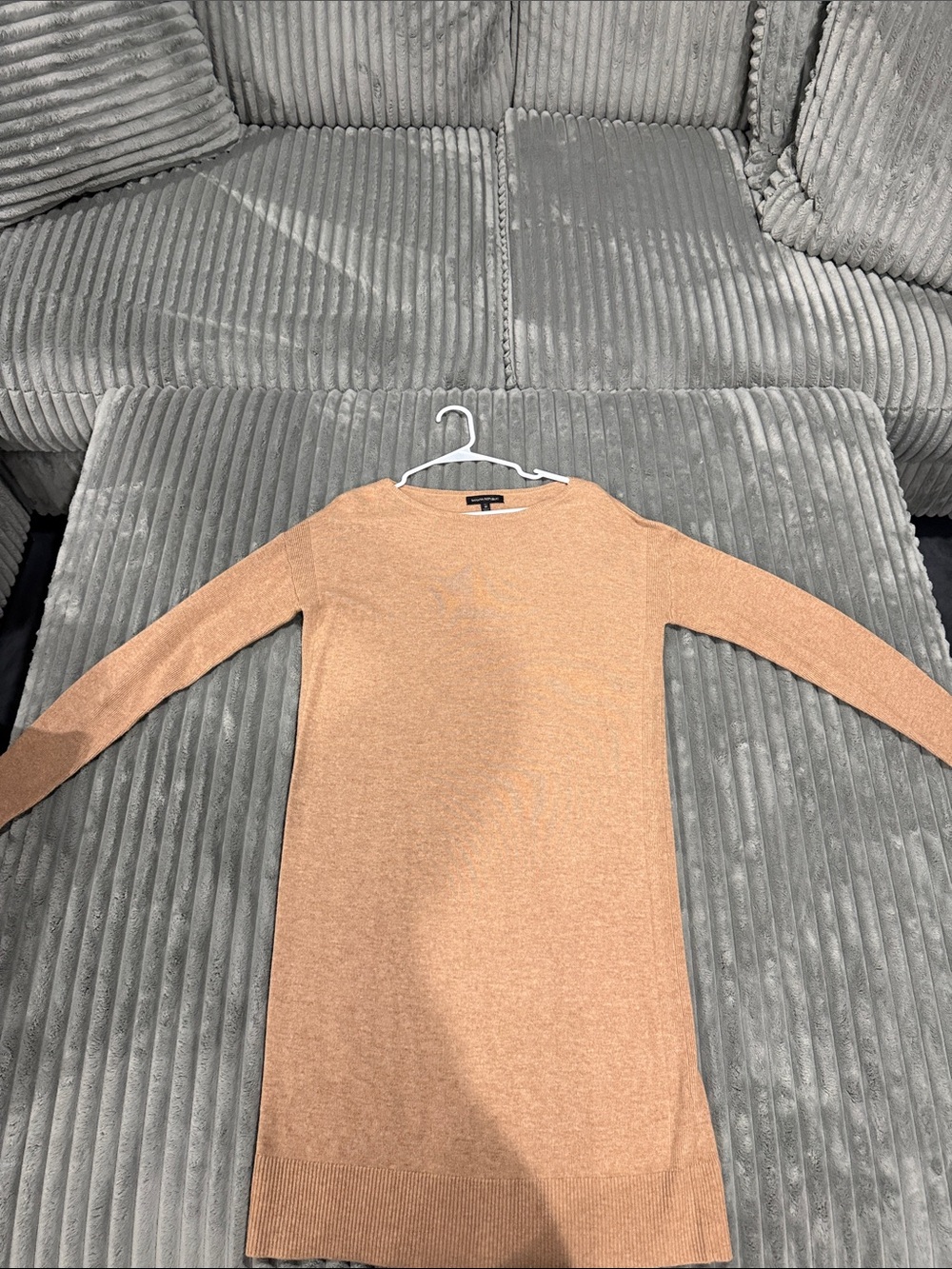 Banana Republic Longline Crewneck Sweater Dress in Camel